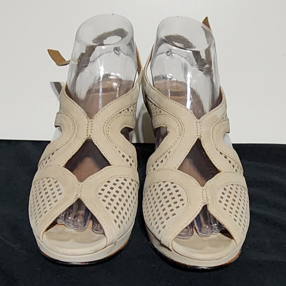 Cream Perforated Sandals with Ankle Straps - Size 9.5